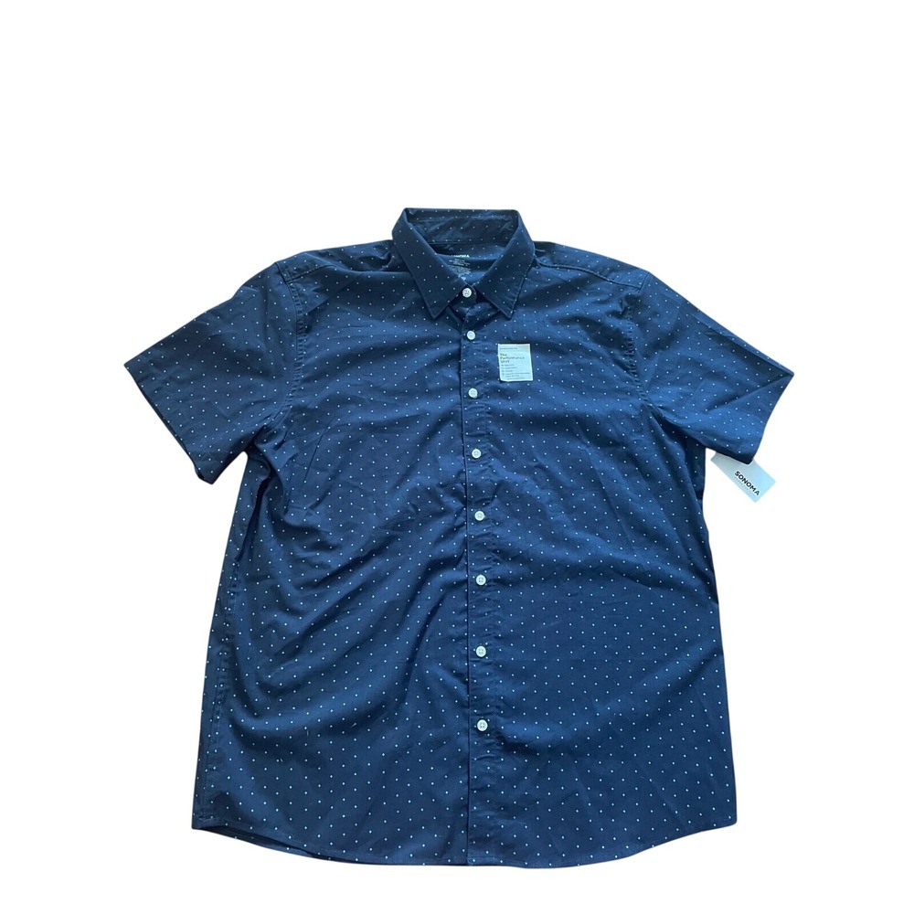 Sonoma Goods For Life Mens XL Performance Shirt Navy Blue Diamond Print NWT